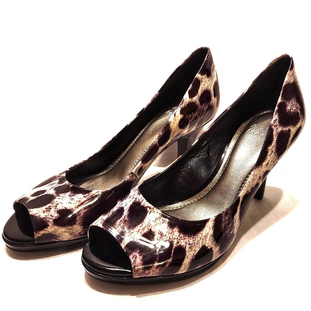 Alex Marie Cheetah Print Peep Toe Pumps Black 8M